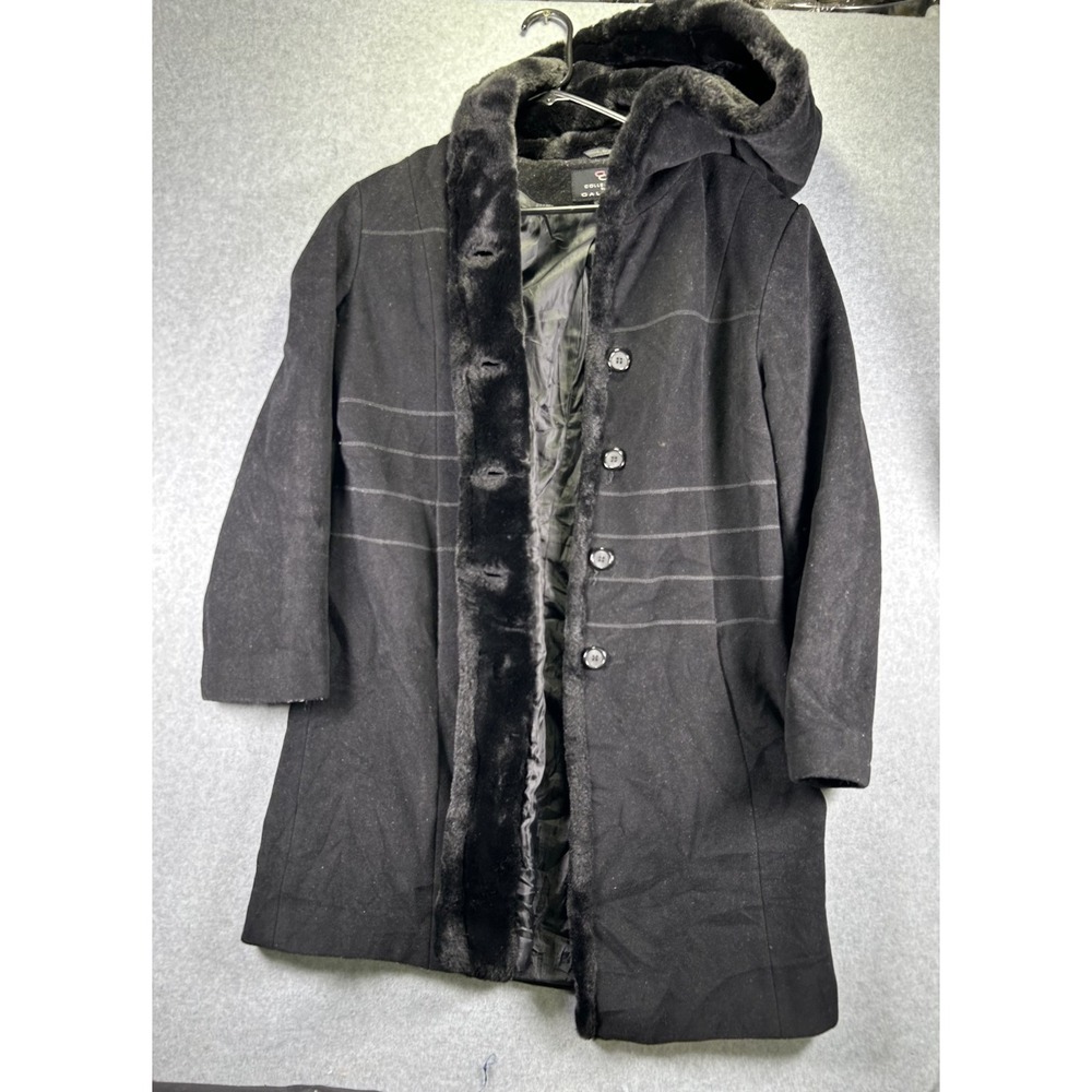 Collection by Gallery Coat Womens Medium Gray Wool Blend Faux Fur Trim Hooded